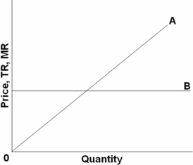 <strong>  Refer to the above graph for a firm in pure competition.Line B represents:</strong> A) total revenue. B) marginal revenue. C) average total cost. D) average fixed cost. <div style=padding-top: 35px> 
