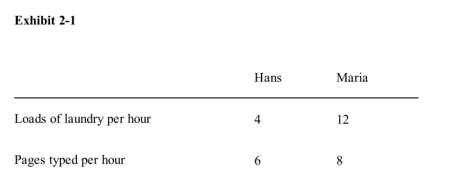 <strong> According to Exhibit 21, if Hans types one fewer page, how many loads oflaundry can he do in the time saved on typing?</strong> A)12 loads B)8 loads C)3/2 of a load D)2/3 of a load E)it cannot be determined
