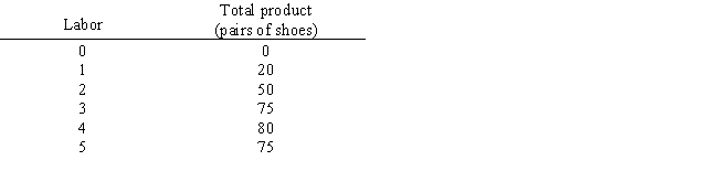 <strong>Table 7.2 shows labor and the quantity of shoes produced by a firm. Given the information in the table below, _____ is the average product of the fourth unit of labor? Table 7.2 </strong> A)5 pairs of shoes B)10 pairs of shoes C)20 pairs of shoes D)50 pairs of shoes E) 80 pairs of shoes