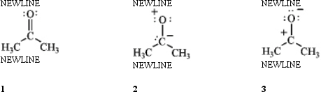 <strong>Rank the following in order of decreasing importance as a contributing resonance structure to the molecular structure of acetone,CH<sub>3</sub>COCH<sub>3</sub> (more important > less important). </strong> A)1 > 2 > 3 B)1 > 3 > 2 C)2 > 1 > 3 D)3 > 1 > 2