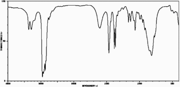 <strong>The IR spectrum below was obtained for an unknown compound known to be an amine.How would this compound be classified based on the IR spectrum? Spectrum obtained from: SDBSWeb : http://riodb01.ibase.aist.go.jp/sdbs/ (National Institute of Advanced Industrial Science and Technology,11-13-08)</strong> A)primary amine B)secondary amine C)tertiary amine D)quaternary ammonium salt