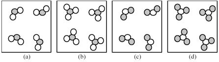 If unshaded spheres represent sulfur atoms and shaded spheres represent oxygen atoms,which of the following drawings depicts a collection of sulfur trioxide molecules?
