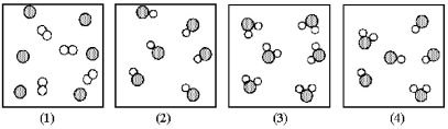 Assume that the mixture of substances in drawing (1)undergoes a chemical reaction.Which of the drawings (2)-(4)represents a product mixture that is consistent with the law of mass conservation?
