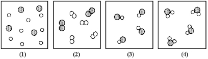 If shaded and unshaded spheres represent atoms of different elements,as shown in drawing (1),which drawings (2)-(4)represent the law of multiple proportions?