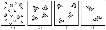 If shaded and unshaded spheres represent atoms of different elements,as shown in drawing (1),which drawings (2)-(4)represent the law of multiple proportions?
