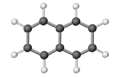 Give the molecular formula corresponding to the following ball-and-stick molecular representation of naphthalene (gray = C,unshaded = H).In writing the formula,list the atoms in alphabetical order.