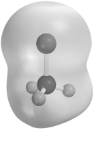Electrostatic potential maps use color to portray the calculated electron distribution in a molecule.Atoms that are electron poor and carry a δ+ charge are shown in blue.Atoms that are electron rich and carry a δ- charge are shown in red.Atoms with little or no charge are shown in green.The electrostatic potential map of CH<sub>3</sub>Cl below should show
