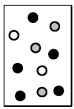 In the diagram below,helium atoms are represented by unshaded spheres,neon atoms by gray spheres,and argon atoms by black spheres.   -If the total pressure in the container is 900 mm Hg,what is the partial pressure of argon?