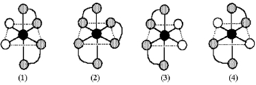 Consider the following ethylenediamine complexes.The black sphere represents Co,gray connected spheres represent ethylenediamine,NH<sub>2</sub>CH<sub>2</sub>CH<sub>2</sub>NH<sub>2</sub>,and unshaded spheres represent Br. -Which complexes are chiral?