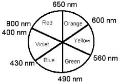 -Using the above schematic of an artist's color wheel,determine the color seen if a substance absorbs red and yellow light.