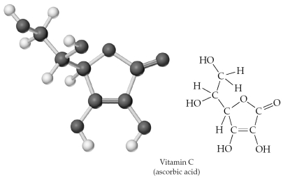 Give the molecular formula corresponding to the following ball-and-stick molecular representation of vitamin C (ascorbic acid)(gray = C,unshaded = H,black = O).In writing the formula,list the atoms in alphabetical order.