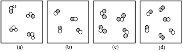 If unshaded spheres represent nitrogen atoms and shaded spheres represent oxygen atoms,which box represents reactants and which represents products for the reaction 2 NO<sub>2</sub>(g)→ 2 NO(g)+ O<sub>2</sub>(g)?