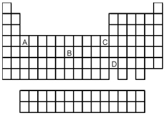 <strong> Which element,indicated by letter on the periodic table above,has a 1+ ion with the electron configuration </strong> A)A B)B C)C D)D