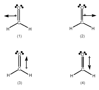 Which best indicates the direction of the dipole moment in formaldehyde,H<sub>2</sub>C=O?