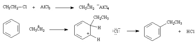 Instructions: Consider the Friedel-Crafts alkylation reaction below to answer the following questions: On the structures provided below, draw arrows showing the complete stepwise mechanism for this reaction.