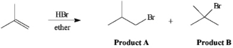 Instructions: The reaction of 2-methylpropene with HBr in ether gives one of the two products below. Answer the following question(s) about this reaction. Refer to instructions. Which product is the Markovnikov product?