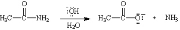 Write the complete stepwise mechanism for the basic hydrolysis of acetamide, shown below. Show all electron flow with arrows and draw all intermediate structures.