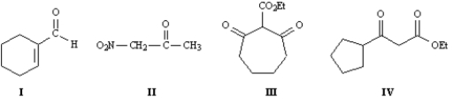 Exhibit 22-1 Refer to the compounds below to answer the following question(s): -Refer to Exhibit 22-1.Choose the most acidic compound from Compounds I - IV.Explain your choice.