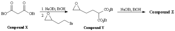 Exhibit 22-4 Consider the reaction sequence below to answer the following question(s): -Refer to Exhibit 22-4.Write the complete stepwise mechanism for the conversion of Compound X into Compound Y.Show all electron flow with arrows and draw all intermediate structures.