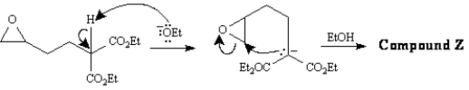 Exhibit 22-4 Consider the reaction sequence below to answer the following question(s): -Refer to Exhibit 22-4.Below are the structures and electron flow for the conversion of Compound Y into Compound Z.Draw the structure of Compound Z.(Hint: Compound Z is an alcohol. )