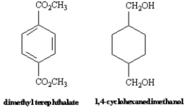 Exhibit 21-9 Refer to the data below to answer the following question(s): Kodel is a staple and filament fiber prepared from dimethyl terephthalate and 1,4-cyclohexanedimethanol.Fabric made from Kodel has good crease resistance. -Refer to Exhibit 21-9.Draw the structure of the Kodel polymer.