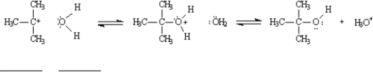 Exhibit 6-10 Consider the reaction of 2-bromo-2-methylpropane with water,shown below,to answer the following question(s). Diagram 1: The first step of this reaction is shown below. Diagram 2: The second and third steps of the reaction are shown below. -Refer to Exhibit 6-10.In Diagram 1,Species B is:
