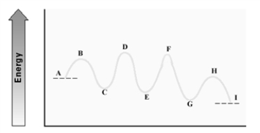 Consider the following energy diagram for an enzyme-catalyzed reaction. Which step has the least energetic transition state?