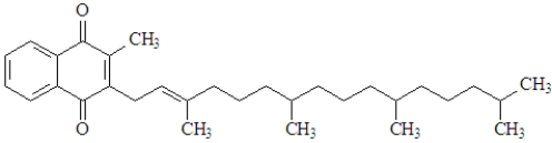 <strong>The structure for Vitamin K which is involved in blood clotting is shown below. This vitamin would be:</strong> A)classified as hydrophilic. B)water-soluble. C)fat-soluble. D)both hydrophilic and hydrophobic.