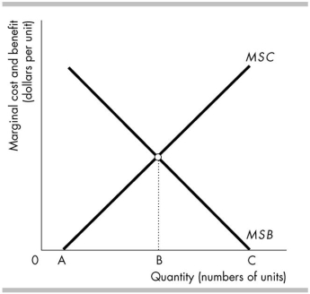 -The above figure shows the marginal benefit and marginal cost curves for a public good. The quantity that has the BEST prospect of winning in an election by well- informed voters is