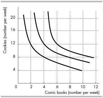 -Lizzie's preferences are shown in the figure above. Lizzie definitely prefers consuming _______ to consuming _______.