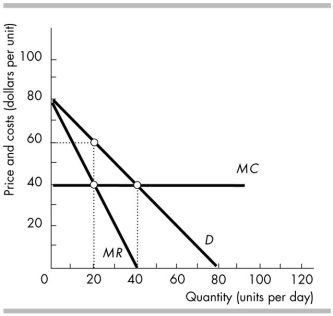 <strong>  In the figure above, the efficient amount of output is</strong> A) 60 units per day. B) 80 units per day. C) 20 units per day. D) 40 units per day. <div style=padding-top: 35px> 