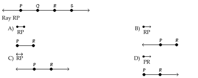 Give the symbol that represents the portion of the line named and draw a figure showing just the portion named.