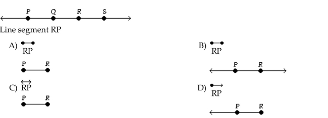 Give the symbol that represents the portion of the line named and draw a figure showing just the portion named.