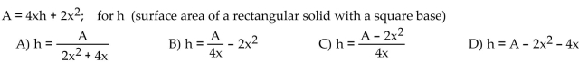 Solve the formula for the specified variable.