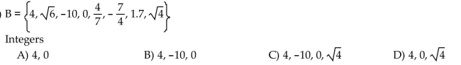 List all the elements of B that belong to the specified set.