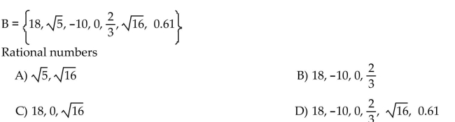 List all the elements of B that belong to the specified set.