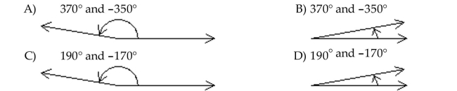 Draw the given angle in standard position. Draw an arrow representing the correct amount of rotation. Find the measure of two other angles, one positive and one negative, coterminal with the given angle. 10°
