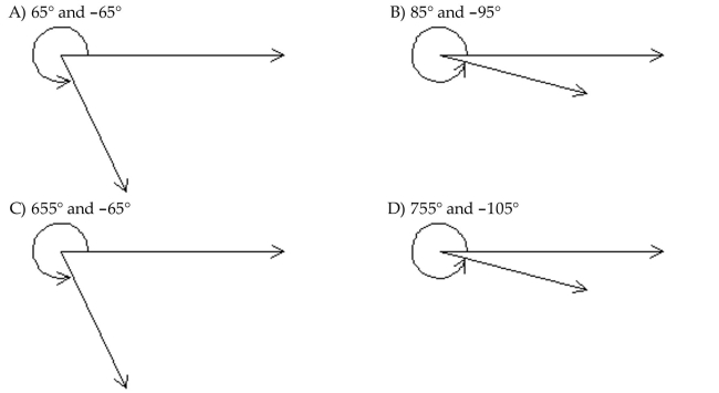 Draw the given angle in standard position. Draw an arrow representing the correct amount of rotation. Find the measure of two other angles, one positive and one negative, coterminal with the given angle. 295°
