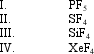 <strong>Which molecule(s) is (are) polar? </strong> A) I only B) II only C) I and II D) I, II, and III E) II, III, and IV