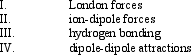<strong>Which interaction(s) exist(s) between CO molecules? </strong> A) I only B) II only C) IV only D) I and II E) I and IV