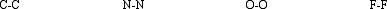 <strong>Predict qualitatively the relative bond lengths of the four single bonds given below and arrange them from shortest to longest: </strong> A) C-C < N-N < O-O < F-F B) N-N < O-O < F-F < C-C C) F-F < O-O < N-N < C-C D) O-O < N-N < F-F < C-C E) C-C < F-F < N-N < O-O