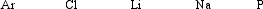 <strong>Arrange these elements in order of increasing ionization energy. </strong> A) P < Cl < Ar < Li < Na B) Na < Li < P < Cl < Ar C) Ar < Cl < Na < Li < P D) Cl < Ar < Na < Li < P E) P < Cl < Ar < Na < Li