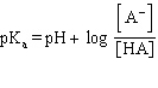 <strong>Which formula represents the Henderson-Hasselbalch equation for the generic acid HA?</strong> A)   B)   C)   D)   E)   <div style=padding-top: 35px> 