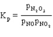 Consider the reaction for which K<sub>p</sub> = 2.00 at 20<sup> \circ </sup>C. A mixture of NO(g) at a partial pressure of 1.50 atm and NO<sub>2</sub>(g) at a partial pressure of 0.50 atm is allowed to come to equilibrium in a sealed container maintained at 20<sup> \circ </sup>C. What is the total pressure now? The expression for .