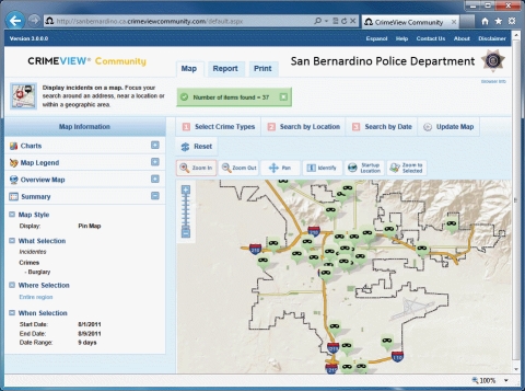 The GIS in the figure above shows the locations of crime incidents based on the selected crime type,location,and date range.