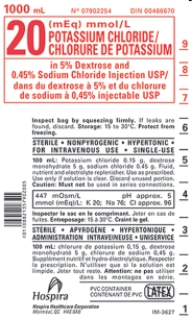 <strong>Identify the letter of the label corresponding to the IV fluid abbreviation.D5 1/2 NS with 20 mWq KCL</strong> A) B) C)