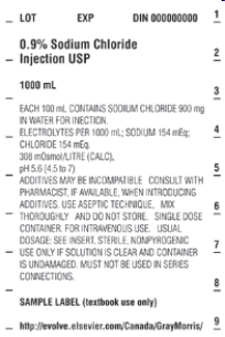 <strong>Identify the letter of the label corresponding to the IV fluid abbreviation.NS</strong> A) B) C)
