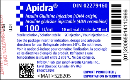 Use the label to fill in the following blanks.Separate your answers with a comma followed by a period. This is a _____________ (rapid or long)-acting insulin with the total volume of the vial _______ mL and the dosage strength is _______ units per mL.