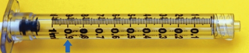 Read and write the precise measured syringe volume.Label the volume mL or units. Volume: