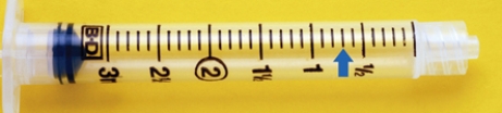 Read and write the precise measured syringe volume.Label the volume mL or units. Volume:
